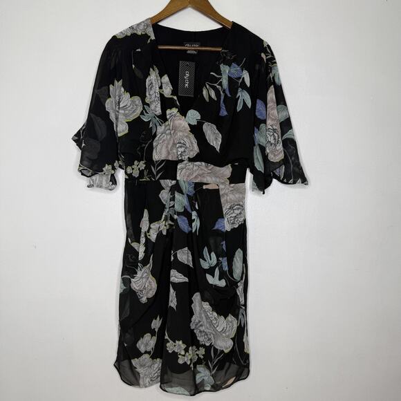 City Chic Dress Womens Plus XS 14 Floral Chiffon Midi Sheer Party Wedding NEW - Picture 1 of 7